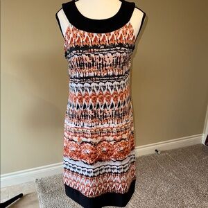 Clientele Dress Orange and Black Sleeveless Sheath Midi Summer